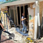 Construction work on house exterior